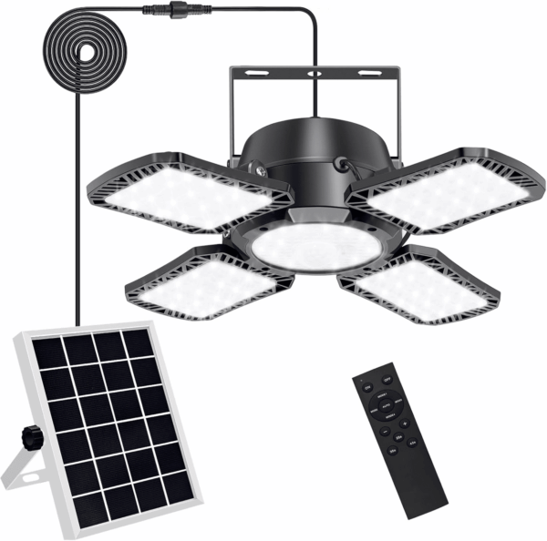Solar Shed Light Outdoor Indoor, 176LED Solar Powered Motion Sensor Pendant Light Daytime Available, Solar Indoor Lights with 5 Lighting Modes & Remote for Shed Gazebo Barn Garage Home