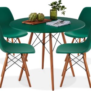 5-Piece Dining Set, Compact Mid-Century Modern Table & Chair Set for Home, Apartment W/ 4 Chairs, Plastic Seats, Wooden Legs, Metal Frame - Dark Green/Walnut