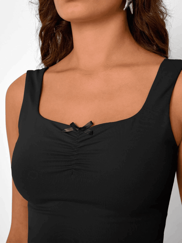 Going Out Tops for Women Y2K Summer Teen Girls Cute Crop Tank Top Square Neck Basci Bow Clothes 2025 Camisole - Image 5