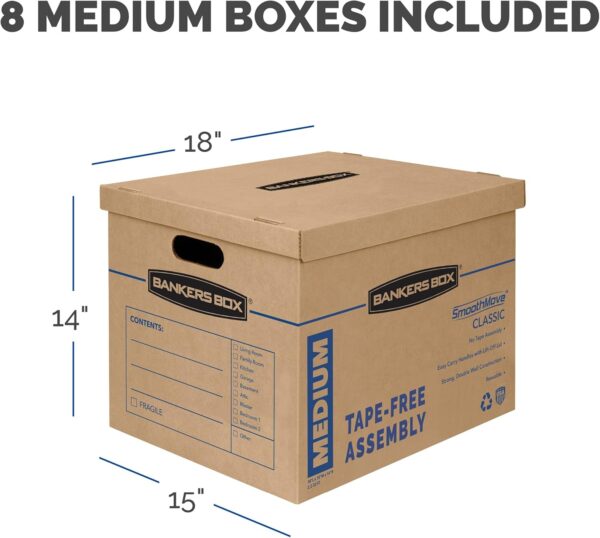 Medium Classic Moving Box 8 Pack, Reinforced Handles, Tape-Free Assembly, Box with Lid, 19-In X 14.5-In X 15.5-In (7717201) - Image 4