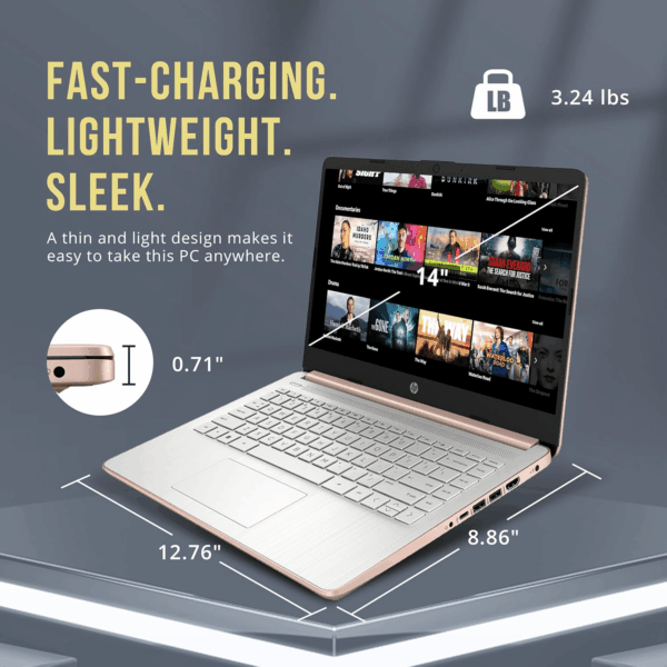 Stream 14" HD Brightview Laptop, Intel Celeron N4120, 16GB RAM, 288GB Storage (128GB Emmc + 160GB Docking Station Set), Intel UHD Graphics, 720P Webcam, Wi-Fi, 1 Year Office 365, Win 11 S, Gold - Image 8