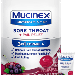 Instasoothe Sore Throat Relief, Sore Throat Lozenges, Sore Throat Medicine with Hexylresorcinol, Cough Drops Alternative, 40 Elderberry & Wild Cherry Medicated Numbing Throat Drops