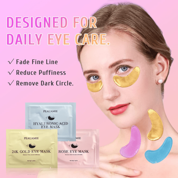 Under Eye Patches Gold and Hyaluronic Acid for Puffy Eyes,Rose Eye Masks for Dark Circles and Puffiness Skin Care Smooth Wrinkles Products 30 Pairs - Image 2