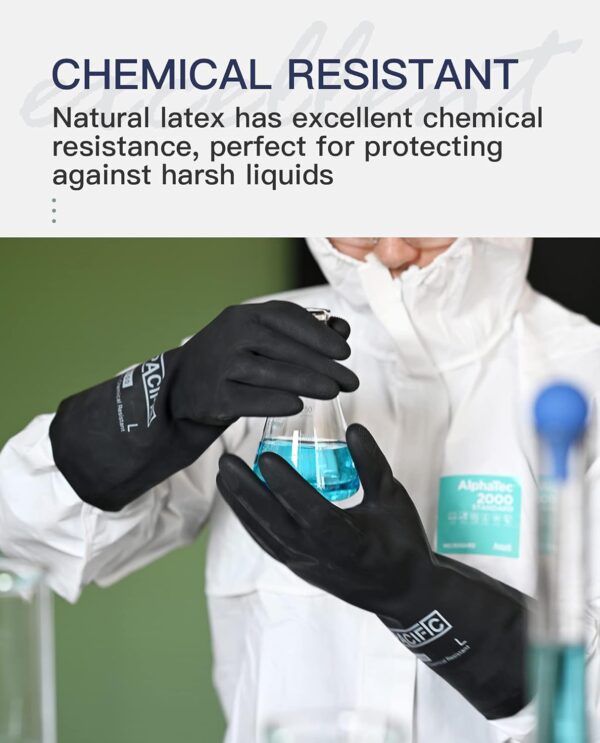 Chemical Resistant Gloves, Heavy Duty Industrial Rubber Gloves, Resist Acid, Alkali and Oil, 12.6", Large - Image 3