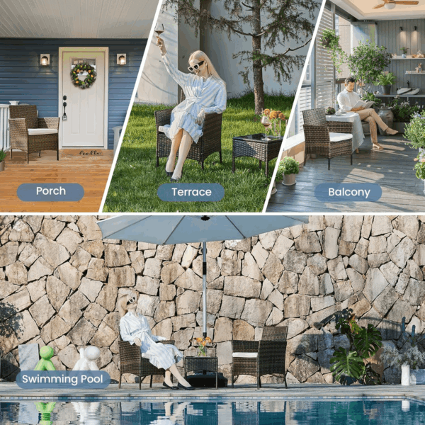 Patio Furniture Set 3 Pieces, Outdoor Wicker Furniture with Coffee Table, Modern Rattan Patio Chairs Conversation Sets with Sofa for Garden, Terrace, Porch, Balconies, Lawns, Brown - Image 8