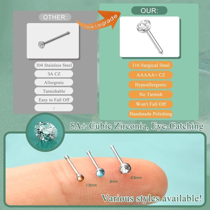 Straight L Shaped Stainless Steel Nose Studs Rings Piercing Pin Body Jewelry 20G-22G 1.5Mm 2Mm 2.5Mm - Image 6
