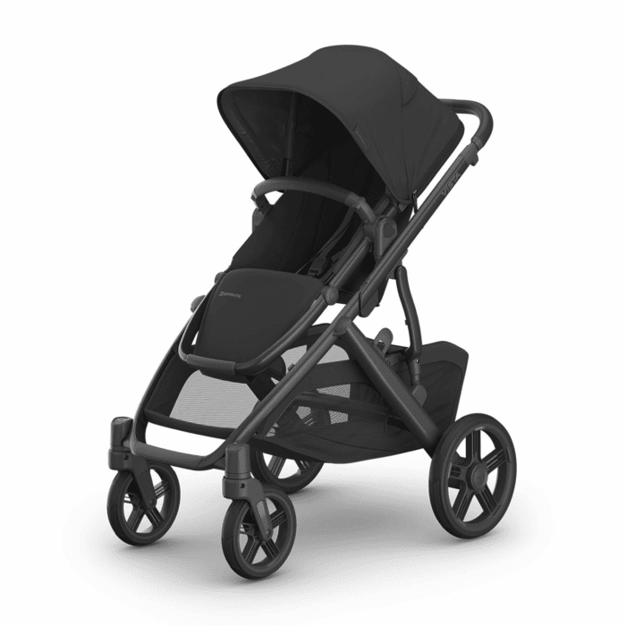 Vista V3 Stroller - Full-Size Single-To-Double Stroller System - Toddler Seat, Bug Shield, Rain Shield, and Storage Bag Included - Jake (Charcoal/Carbon Frame/Black Leather)