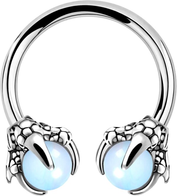 316L Surgical Steel Circular Earrings Two White Opals Surrounded by Dragon Claws Cartilage Earing Ear Body Piercing Jewelry Helix Earrings Piercing…