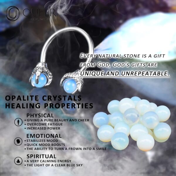 316L Surgical Steel Circular Earrings Two White Opals Surrounded by Dragon Claws Cartilage Earing Ear Body Piercing Jewelry Helix Earrings Piercing… - Image 6