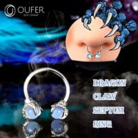 316L Surgical Steel Circular Earrings Two White Opals Surrounded by Dragon Claws Cartilage Earing Ear Body Piercing Jewelry Helix Earrings Piercing… - Image 3