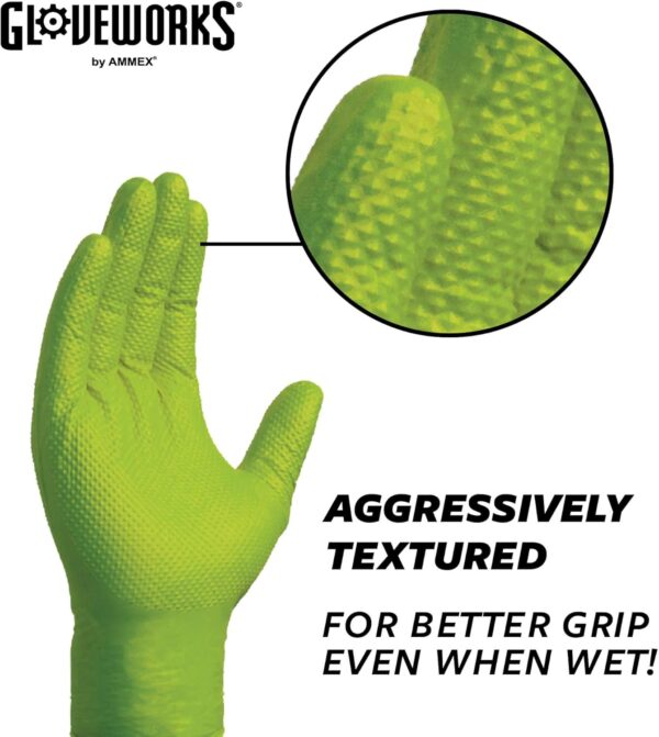 HD Green Nitrile Gloves, 8 Mil Nitrile Gloves Medium-Xxl Sizes, Nitrile Disposable Gloves with Raised Diamond Grip - Image 5