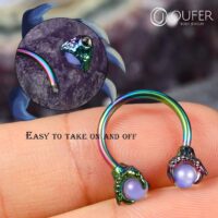 316L Surgical Steel Circular Earrings Two White Opals Surrounded by Dragon Claws Cartilage Earing Ear Body Piercing Jewelry Helix Earrings Piercing… - Image 4