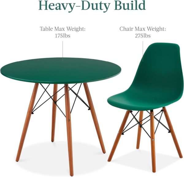 5-Piece Dining Set, Compact Mid-Century Modern Table & Chair Set for Home, Apartment W/ 4 Chairs, Plastic Seats, Wooden Legs, Metal Frame - Dark Green/Walnut - Image 8