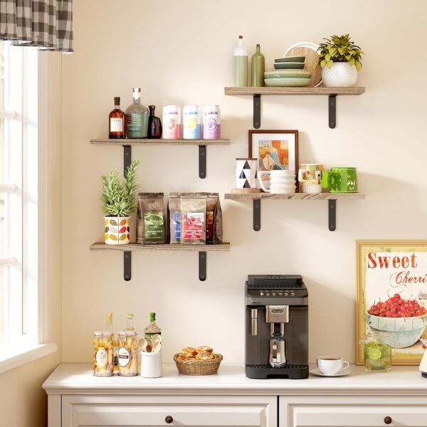Wall Floating Shelves for Room Decor, 4 Sets Floating Shelves for Wall Storage, Wood Wall Mounted Shelf for Bedroom Decor, Bathroom Storage, Book Shelf for Wall-Rustic Brown - Image 8