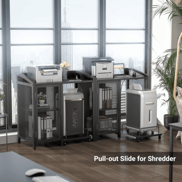 File Cabinet with Paper Shredder Stand on Wheel, Modern Vertical Filing Cabinet with Socket and USB Charging Port, Large Printer Stand with Adjustable Storage Shelf Rack for Home Office, Black - Image 7
