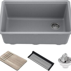 Kitchen Sink Bellucci 30” Undermount Workstation Granite, Metallic Gray, Accessories, KGUW2-30MGR