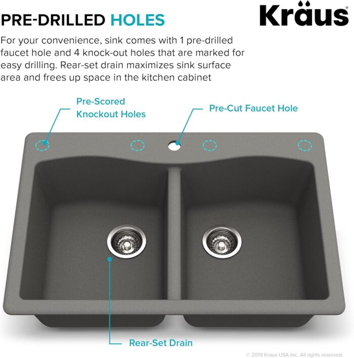 Forteza™ 33” Dual Mount 50/50 Double Bowl Granite Kitchen Sink in Grey, KGD-52GREY - Image 6