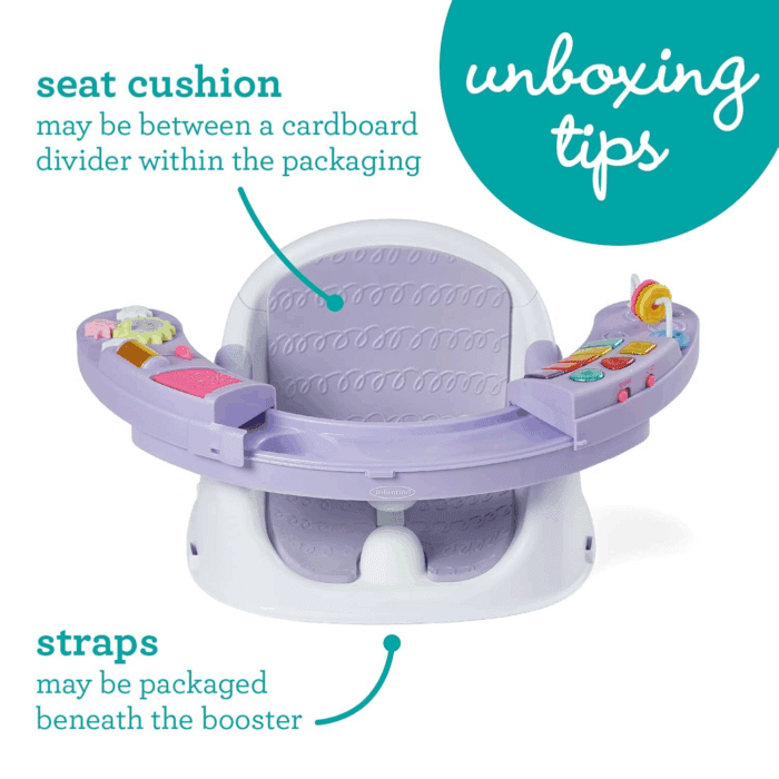 Music & Lights 3-In-1 Discovery Seat and Booster with Piano - Convertible Infant Activity, Feeding Seat and Table Booster, Lavender and Teal - Image 4