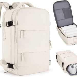 Beige Travel Backpack for Women Men Airline Approved Personal Item Carry on Flight Approved Waterproof Backpack for Traveling on Airplane Weekender Travel Bag