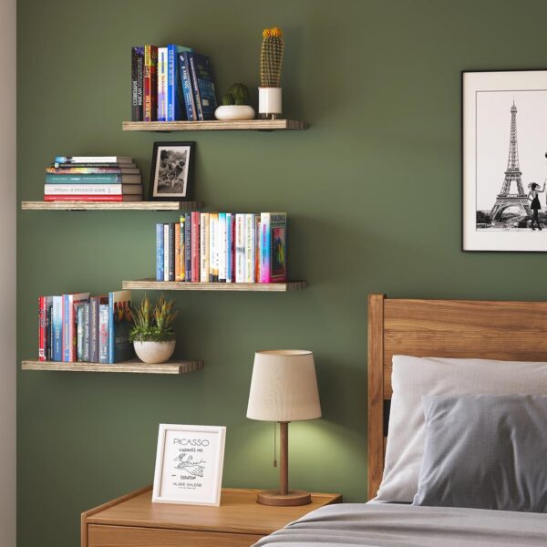 Wall Floating Shelves for Room Decor, 4 Sets Floating Shelves for Wall Storage, Wood Wall Mounted Shelf for Bedroom Decor, Bathroom Storage, Book Shelf for Wall-Rustic Brown - Image 7
