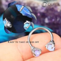 316L Surgical Steel Circular Earrings Two White Opals Surrounded by Dragon Claws Cartilage Earing Ear Body Piercing Jewelry Helix Earrings Piercing… - Image 4