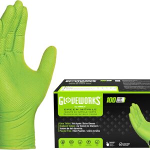 HD Green Nitrile Gloves, 8 Mil Nitrile Gloves Medium-Xxl Sizes, Nitrile Disposable Gloves with Raised Diamond Grip