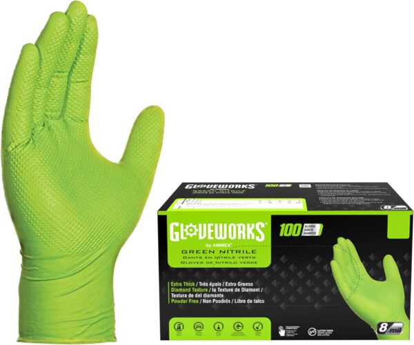 HD Green Nitrile Gloves, 8 Mil Nitrile Gloves Medium-Xxl Sizes, Nitrile Disposable Gloves with Raised Diamond Grip