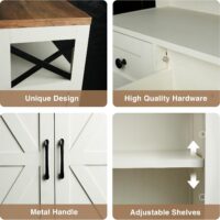Set of 2 Farmhouse Storage Cabinet with Barn Doors and Drawers, Freestanding Kitchen Pantry, Floor Storage Cabinet Hutch Cupboard for Kitchen, Laundry, Living Room, White - Image 8