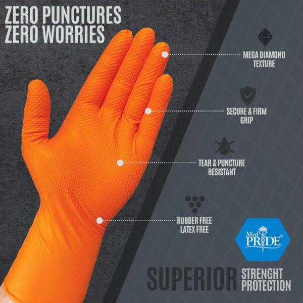 Maxx Strength Nitrile Industrial Orange Gloves, 8 Mil Thick - Diamond Texture Disposable Heavy-Duty, Tear-Resistant - Image 5