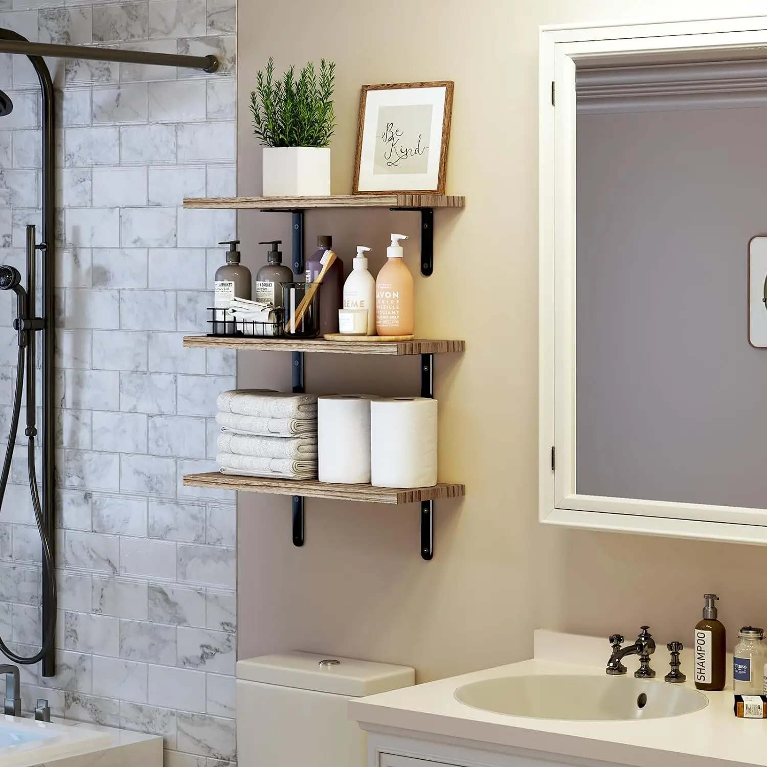 Wall Floating Shelves for Room Decor, 4 Sets Floating Shelves for Wall Storage, Wood Wall Mounted Shelf for Bedroom Decor, Bathroom Storage, Book Shelf for Wall-Rustic Brown - Image 5