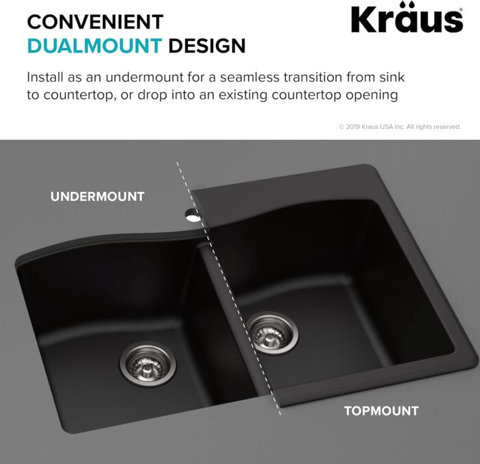 Forteza™ 33” Dual Mount 50/50 Double Bowl Granite Kitchen Sink in Grey, KGD-52GREY - Image 7