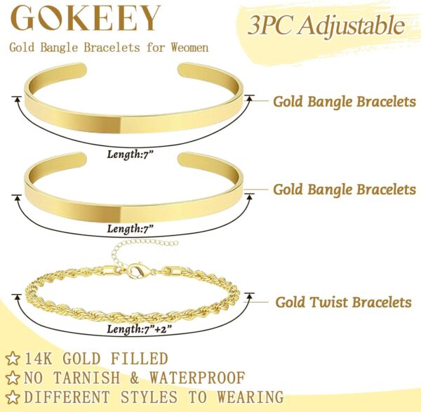 Gold Bangle Bracelets for Women, 14K Gold Plated Bracelet Non Tarnish Bangle Cuff Bracelet Set for Women Bracelets Stack Jewelry for Women Trendy Mother’S Day Gifts - Image 3