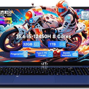 15.6" Fhd-Ips-Business Laptop, 8 Cores Intel I5-12450H 32GB RAM 1TB Ssd(Beat I7-11800H, up to 4.4 Ghz) Computer with 100W Type-C Fingerprint Backlit Keyboard Wifi-6 Numpad Win 11