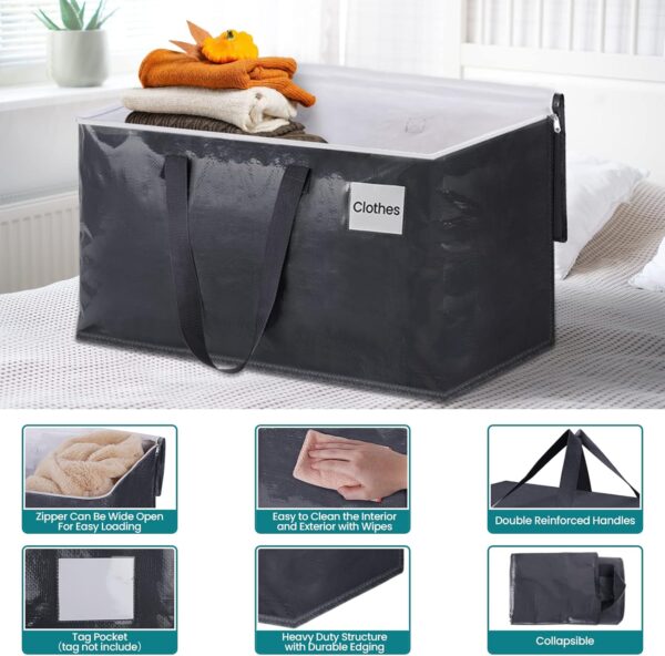 Moving Boxes Heavy Duty Moving Bags with Strong Zippers and Handles Collapsible Moving Supplies, Storage Totes for Packing & Moving Storing 93L,8-Pack - Image 4