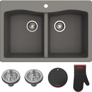 Forteza™ 33” Dual Mount 50/50 Double Bowl Granite Kitchen Sink in Grey, KGD-52GREY