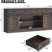 70” Large Sideboard Buffet Cabinet with Storage, Farmhouse Kitchen Buffet Storage Cabinet with 4 Drawers, Coffee Bar Cabinet with Sliding Barn Door, Credenza for Living Room, Dining Room, Brown - Image 3