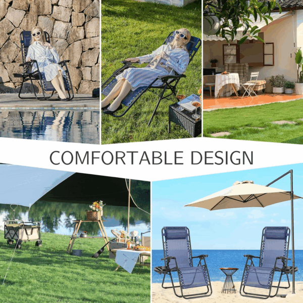 Zero Gravity Chairs, Set of 2 Portable Recliner Beach Camping Patio Outdoor Folding Lounge Chair with Cup Holder Trays and Adjustable Pillow for Poolside, Garden, Backyard, Lawn (Blue) - Image 7