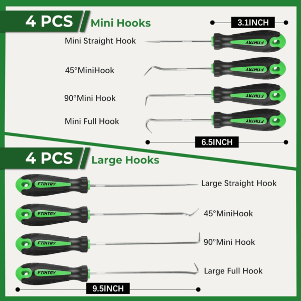 8PCS Pick and Hook Set, Precision Automotive Hook Set, Car Auto Oil Seal/O-Ring Seal Gasket Mini Precision Hooks Puller Remover (Green) - Image 2