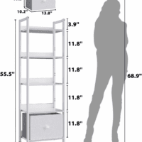5 Tier Bookshelf with Drawer, Tall Narrow Bookcase with Shelves, Wood and Metal Book Shelf Storage Organizer, Modern Display Standing Shelf Unit for Bedroom, Living Room, Office, White - Image 3