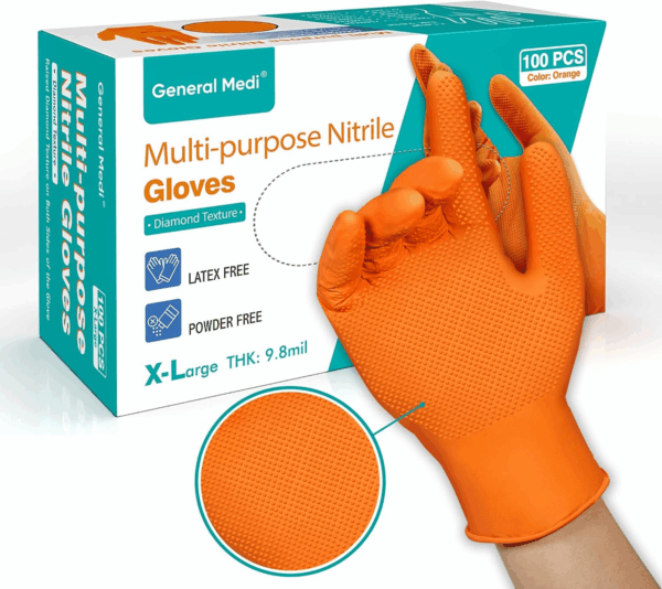 Nitrile Industrial Gloves with Raised Diamond Texture, 100 Count Thick (XL)