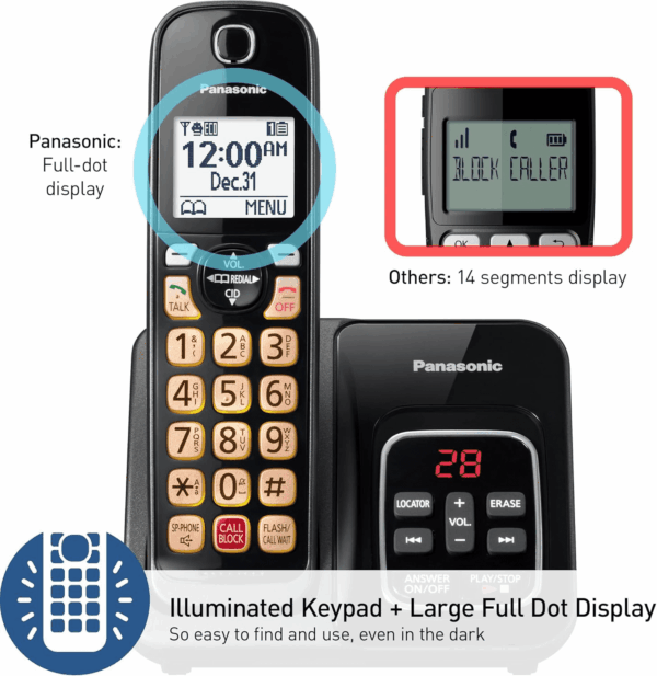 Cordless Phone with Answering Machine, Advanced Call Block, Bilingual Caller ID and Easy to Read High-Contrast Display, Expandable System with 2 Handsets - KX-TGD832M (Metallic Black) - Image 5