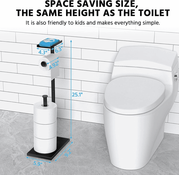 Black Toilet Paper Holder Stand with Phone Shelf, Bathroom Toliet Decor Decoration. Tissue Roll Free Standing Storage, Rv Accessories, Apartment Restroom Household Home Essentials - Image 6