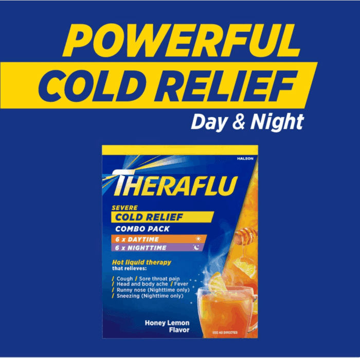Combo Daytime and Nighttime Severe Cold Relief Powder, Honey Lemon Flavor, 12 Count, 6 Daytime + 6 Nighttime - Image 5