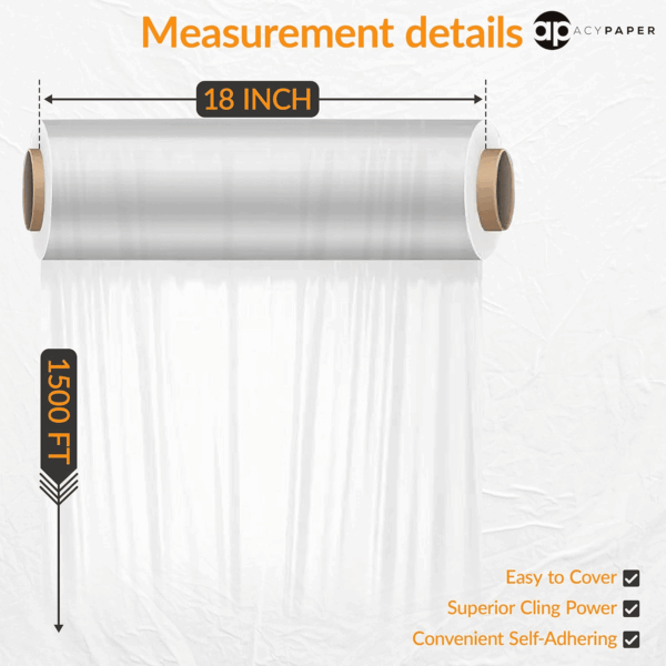 , 18" Stretch Film/Wrap 1500 Feet 80 Gauge Industrial Strength, up to 800% Stretch 20 Microns Clear Cling Durable Adhering Packing Moving Packaging Heavy Duty Shrink Film (4 Rolls/Box) - Image 2