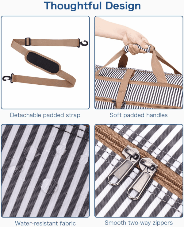 120L Travel Duffle Bag for Men and Women, Large Foldable Duffel Bag for Travel with Shoe Compartment Overnight Weekender Bag Gym Bag Water & Tear Resistant (Stripe, 120L) - Image 5