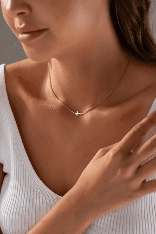 Cross Necklace for Women 14K Real Gold Silver Plated Dainty Small Cross Pendant Choker Simple Trendy Cute Cross Charm Chain Necklace Easter Basket Stuffers Baptism Religious Faith Jewelry Gift - Image 7
