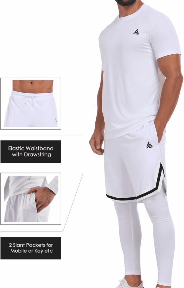 2 Piece Workout Set Gym Clothes for Men Shirt and Shorts with Leeggings Moisture-Wicking Athletic Outfits - Image 4