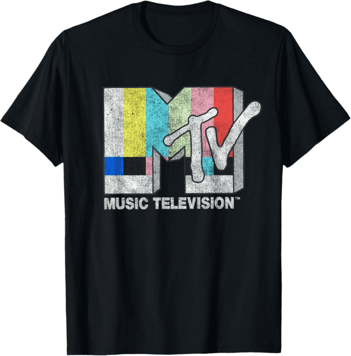 Classic Fit Black T-Shirt - Vintage TV Signal Logo, 100% Cotton, Adult Short Sleeve