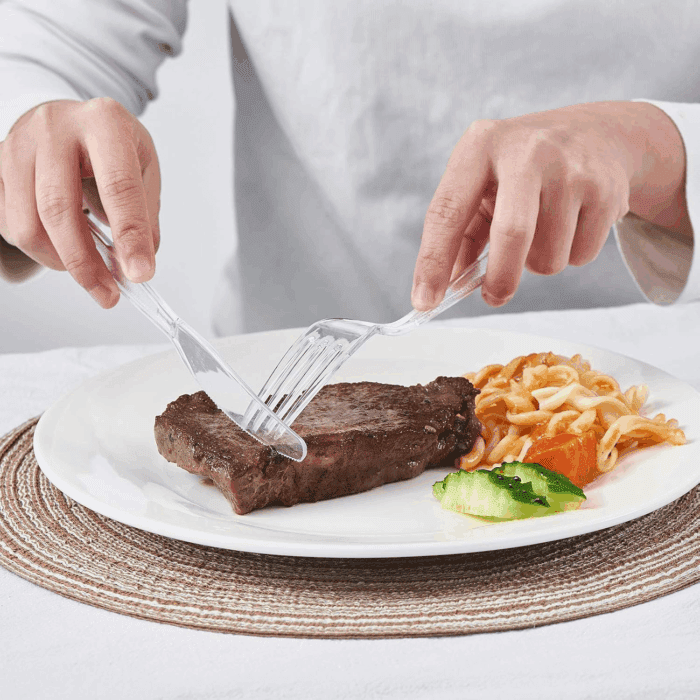 Cutlery Set Plastic Utensils Clear Forks Spoons Knives Disposable Silverware Heavyweight [300 Combo Box] - Image 7