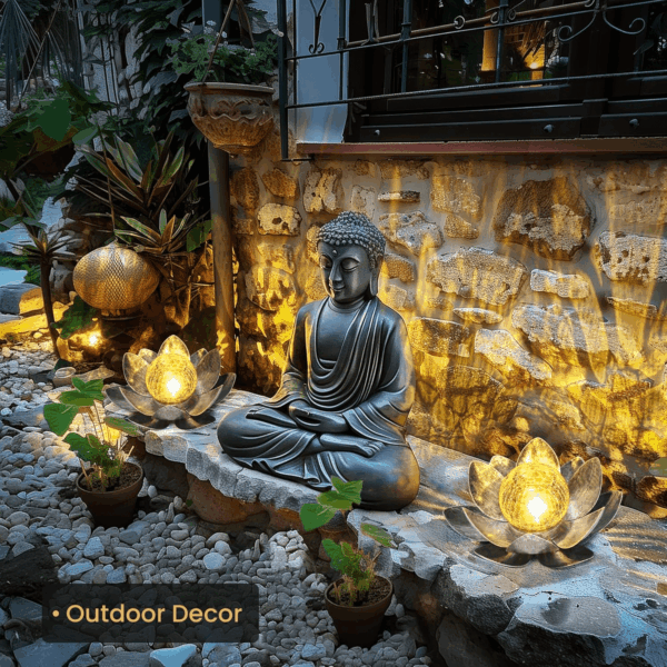 Solar Light Outdoor Garden Decor, Lotus Flower Light Crackle Globe Glass Lantern Outdoor Table Decor Waterproof for Patio, Lawn, Pathway, Pool, Pond (Grey Petal) - Image 6